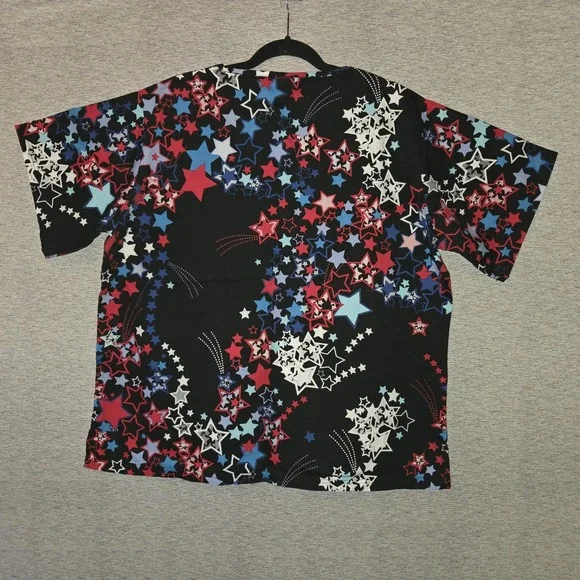 UA Scrubs Patriotic Scrub Top Women's Size Large Black Shirt 4th Of July Stars - Picture 6 of 6